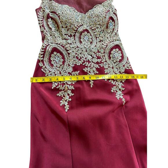 Amelia Couture Burgundy Beaded Evening Gown Formal Dress - Size 6 - Picture 10 of 16